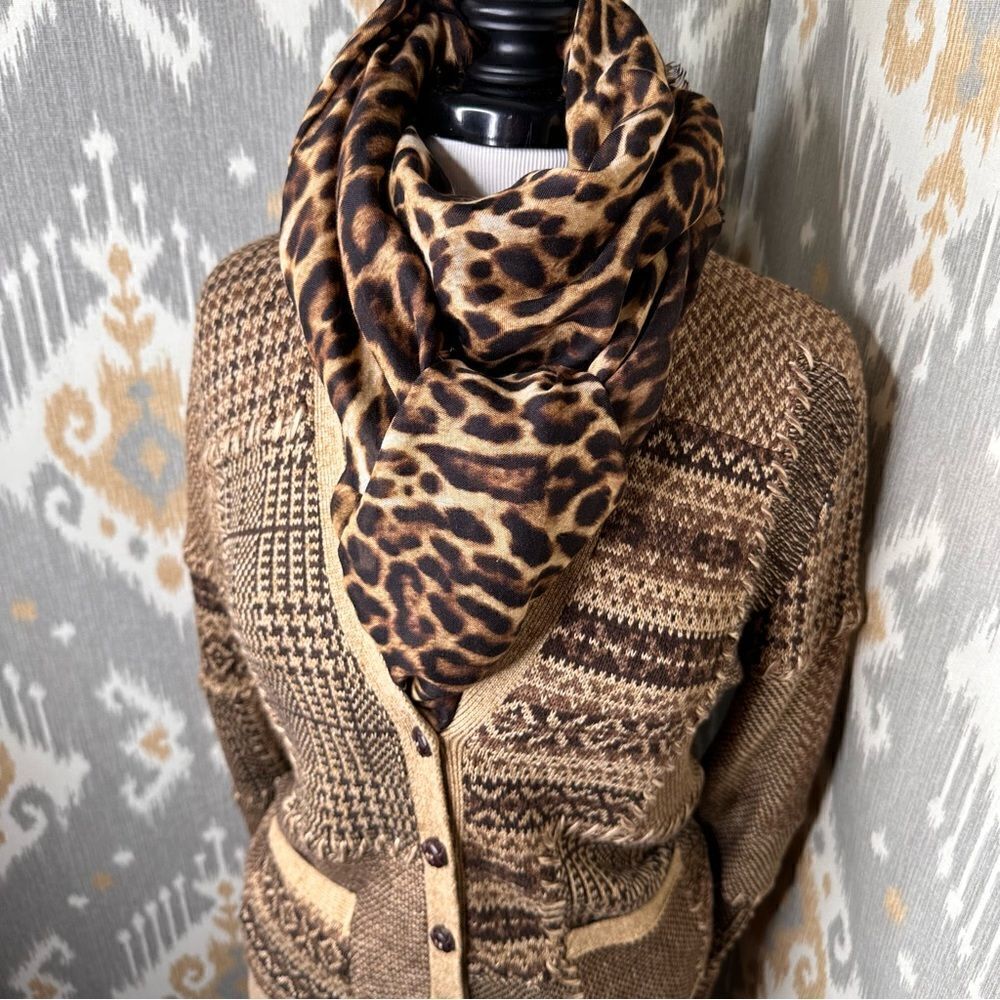 Ralph Lauren Collection ~ Fall Tan Multi Patchwork Linen-Blend Cardigan